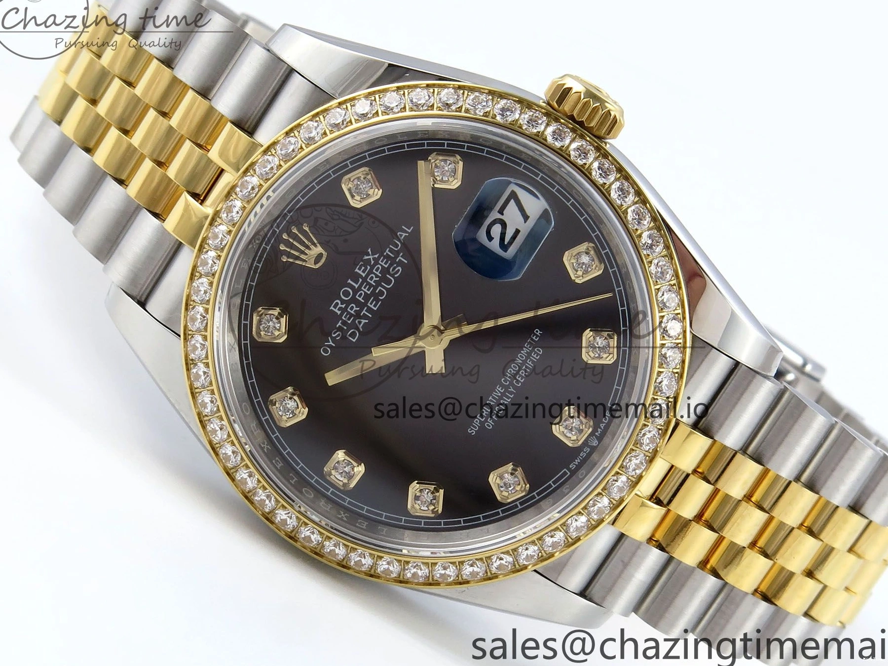 MiroTime 0109 Stretchable DateJust 36 126283RBR EWEF Best Edition Black Diamonds Dial on SS YG Jubilee Bracelet A 634